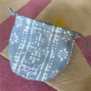 Free People Light Blue and White Drawstring Cosmetic Pouch